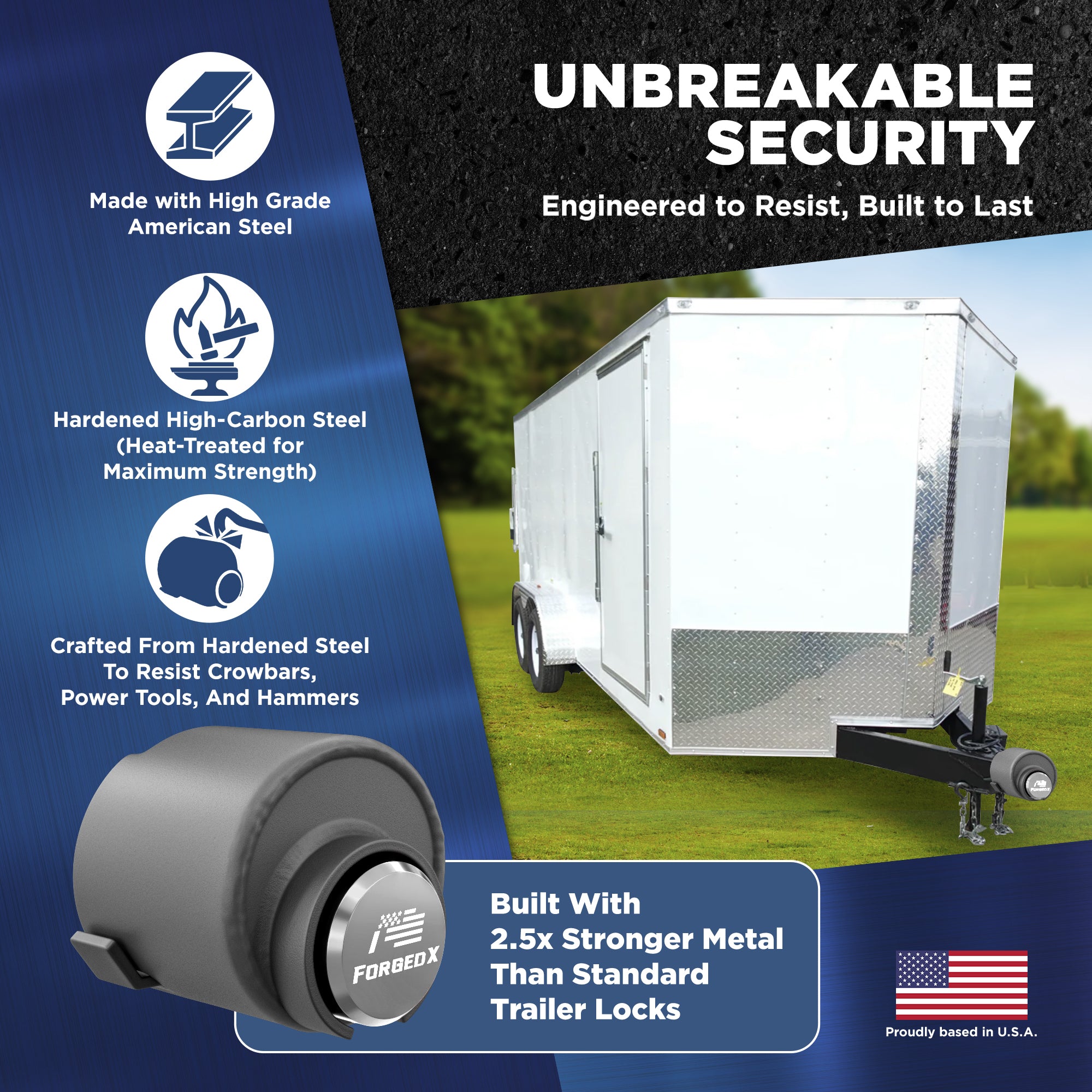 ForgedX Shield Pro Max Heavy-Duty Trailer Coupler Lock (Silver)