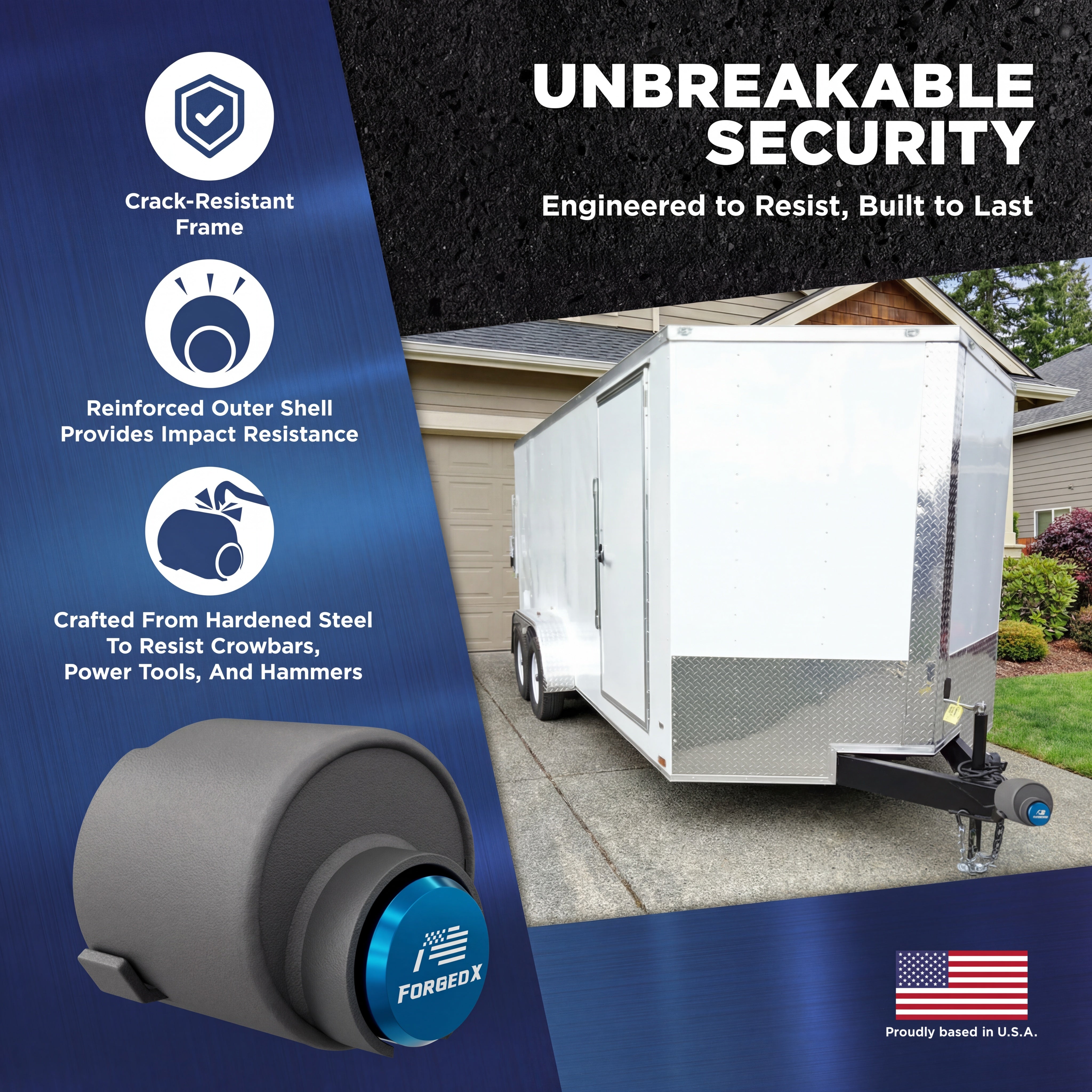 ForgedX Shield Pro Max Heavy-Duty Trailer Coupler Lock (Blue)