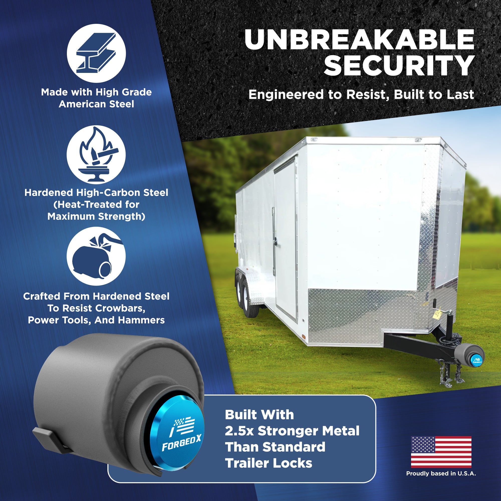 ForgedX Shield Pro Max Heavy-Duty Trailer Coupler Lock (Blue)