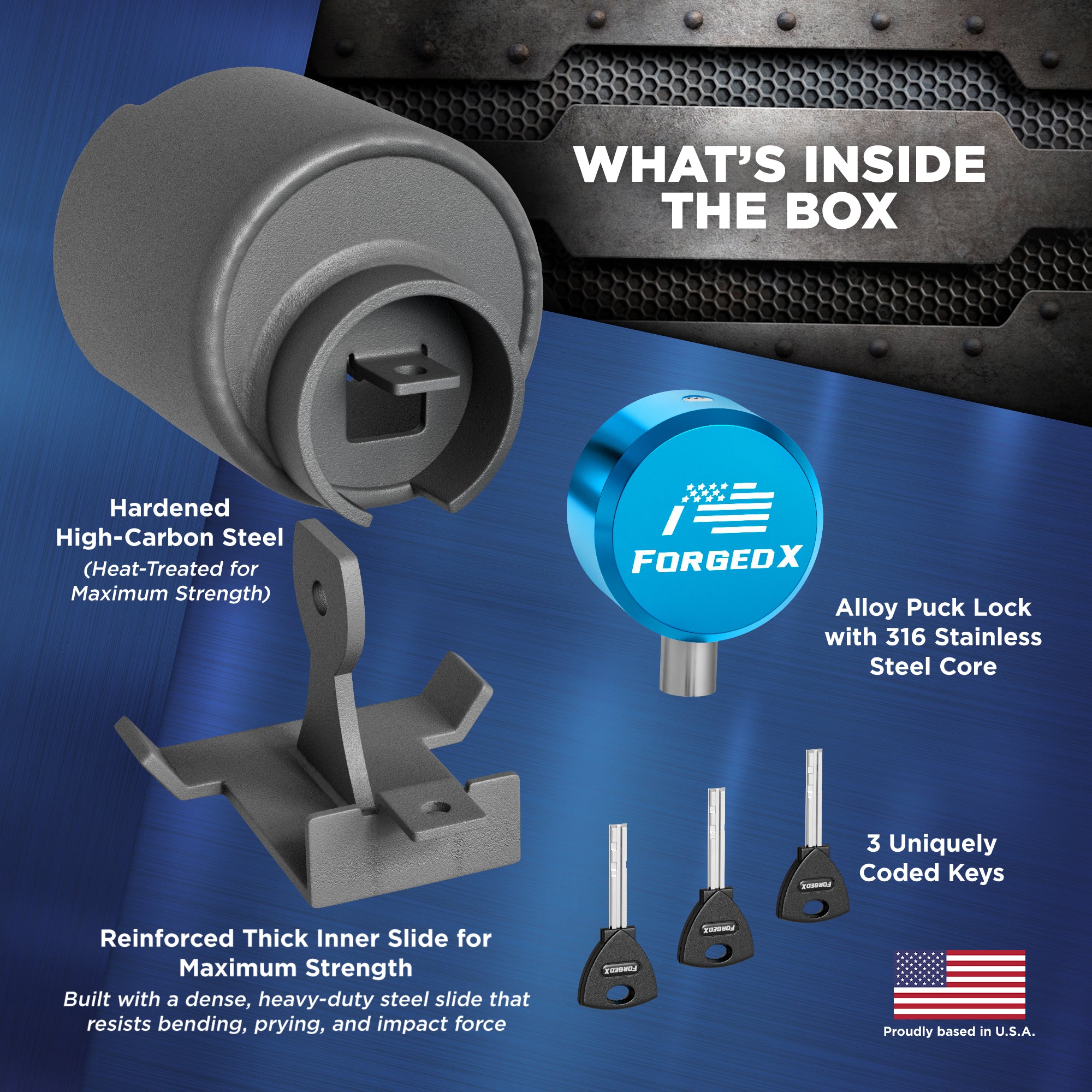 ForgedX Shield Pro Max Heavy-Duty Trailer Coupler Lock (Blue)