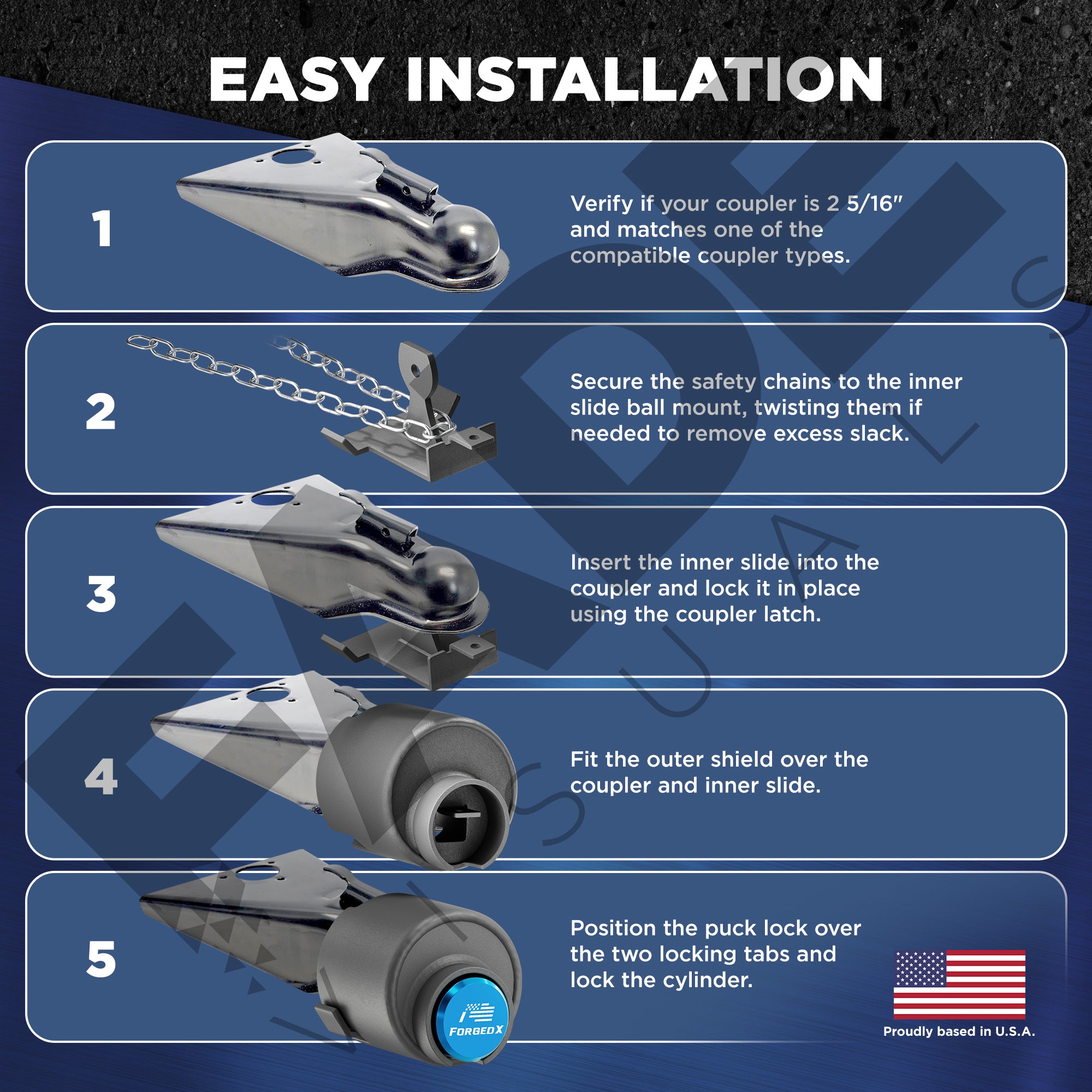 ForgedX Shield Pro Max Heavy-Duty Trailer Coupler Lock (Blue)
